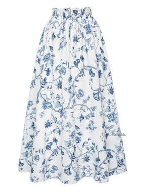 Floral High Waist Maxi Skirt with Pockets Renaissance Long Skirt